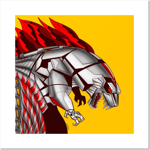 mechagodzilla the robot mecha beast ecopop Wall Art by jorge_lebeau